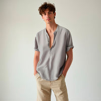 Thumbnail for Camisa de lino Manga corta Azul Marino