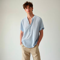 Thumbnail for Camisa de lino Manga corta Azul Marino