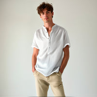 Thumbnail for Camisa de lino Manga corta Azul Marino