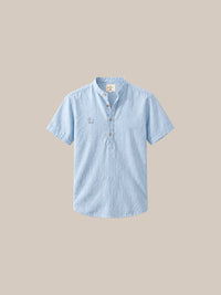 Thumbnail for Camisa de lino Manga corta Azul Marino - 2 celeste - IA Gemini.jpg