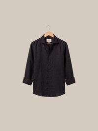 Thumbnail for Camisa Savile Row Black Linen - arremangada