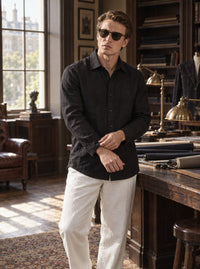 Thumbnail for Camisa Savile Row Black Linen - detalle modelo