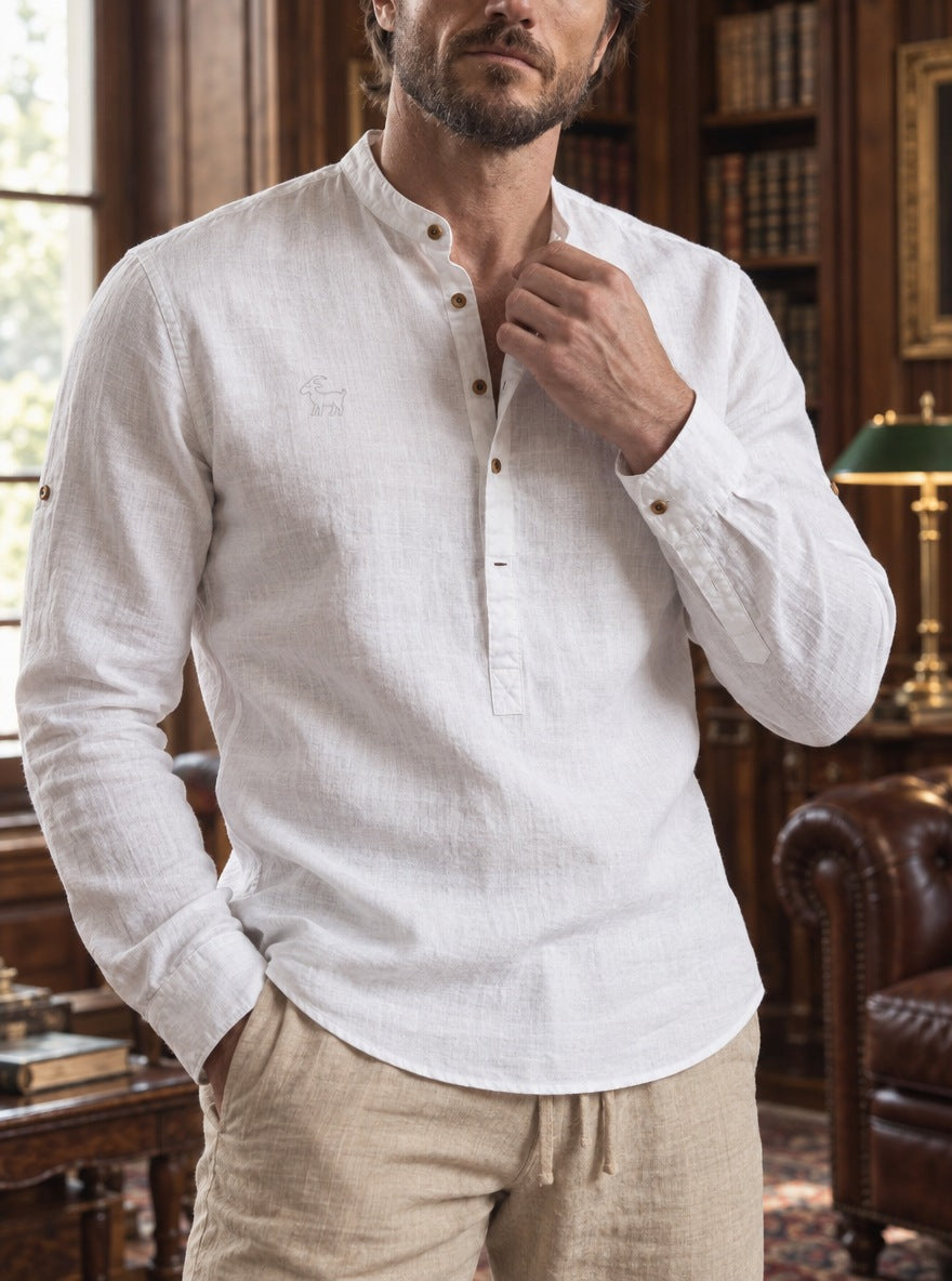 Camisa de lino Manga Larga cuello mao — Manga Larga mao blanca - Modelo L detalle GPT.jpg