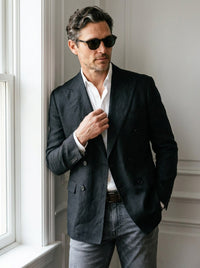 Thumbnail for Blazer St James's Linen Double-Breasted — St James negro - primer plano dia.jpg