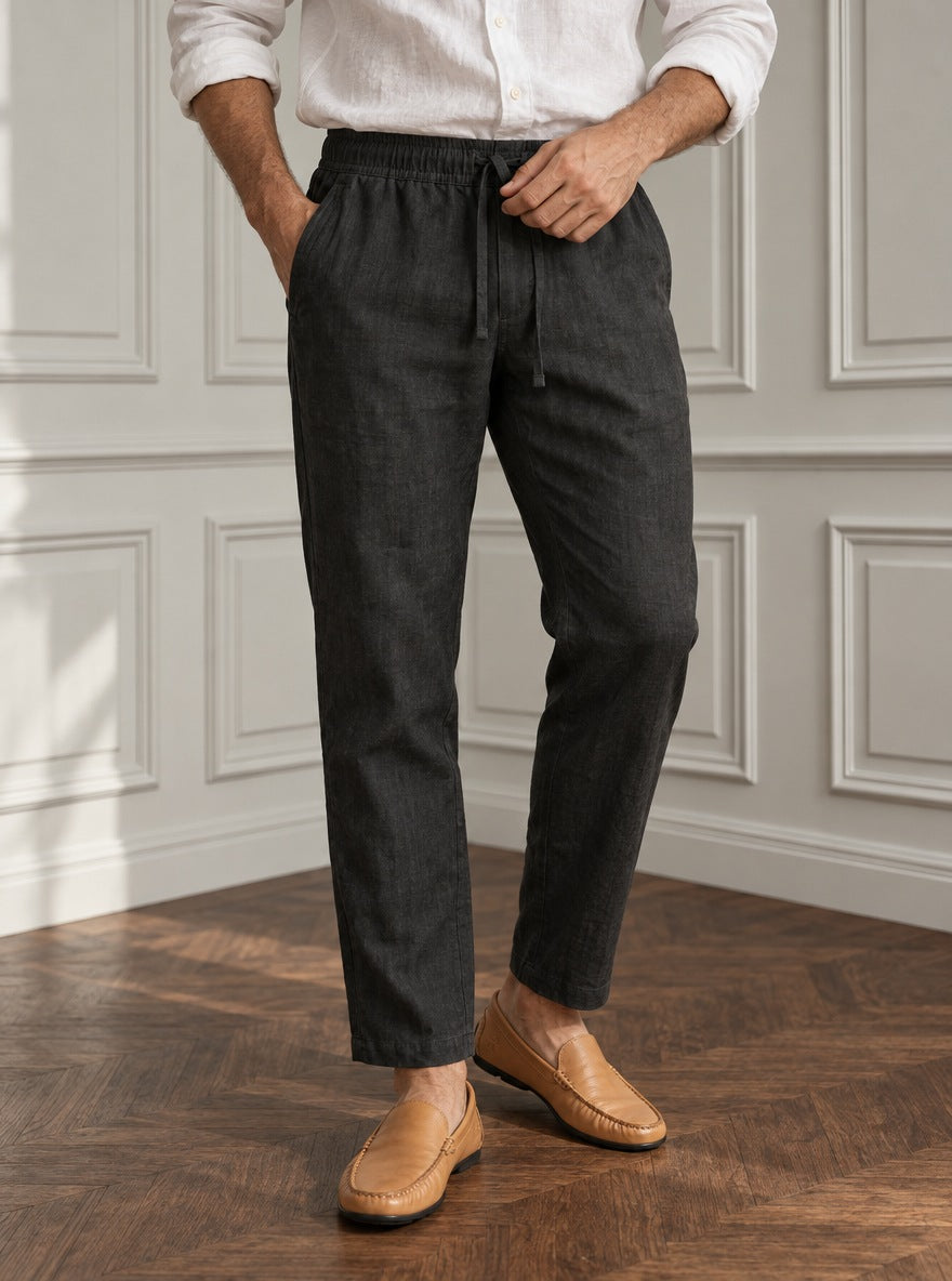 Pantalon de Bambula y lino — Pantalon lino negro - modelo detalle GPT.jpg