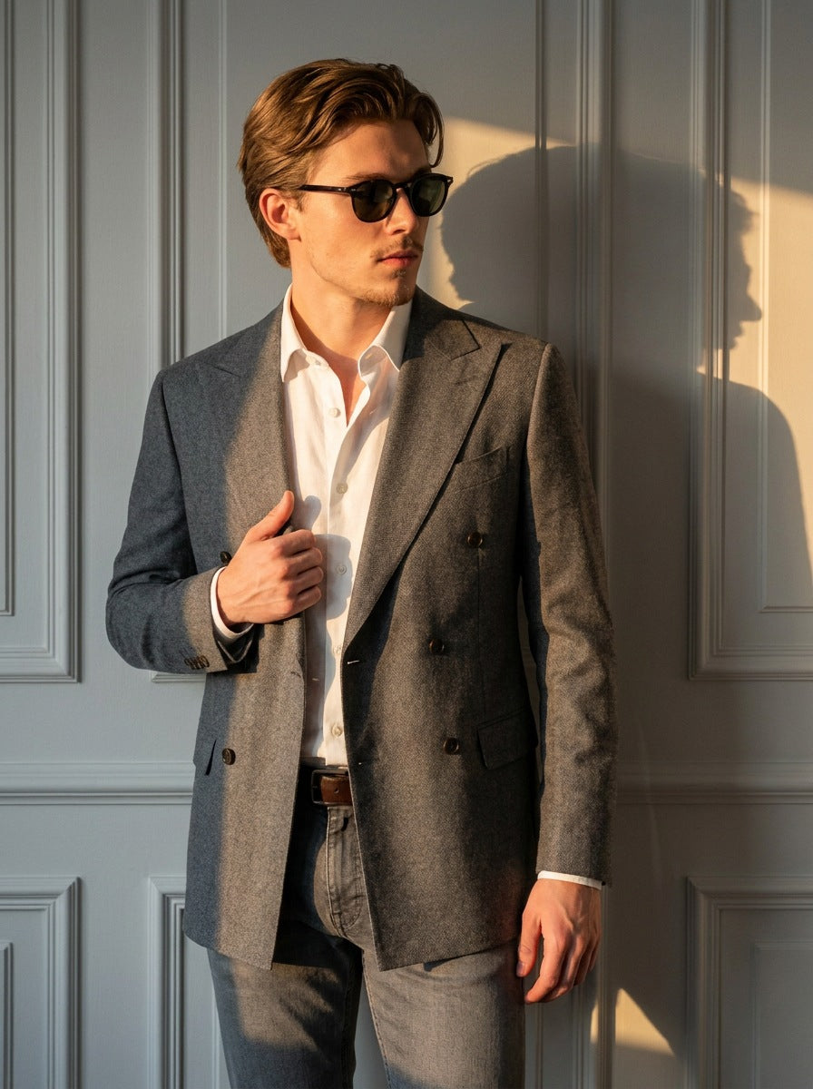 Blazer Park Lane Double-Breasted — Park Lane gris - primer plano atardecer.jpg
