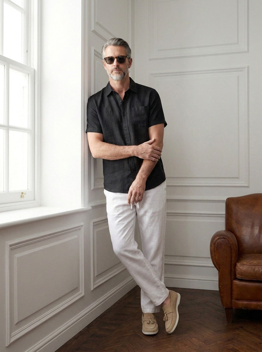 Camisas Mayfair — Mayfair negra - Modelo K de pie.jpg