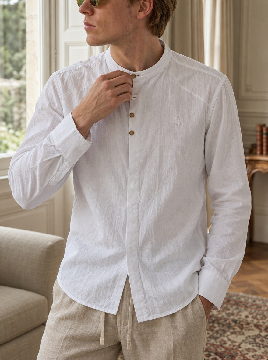 Camisa de lino Manga Larga — Manga Larga blanca - Modelo D detalle.jpg