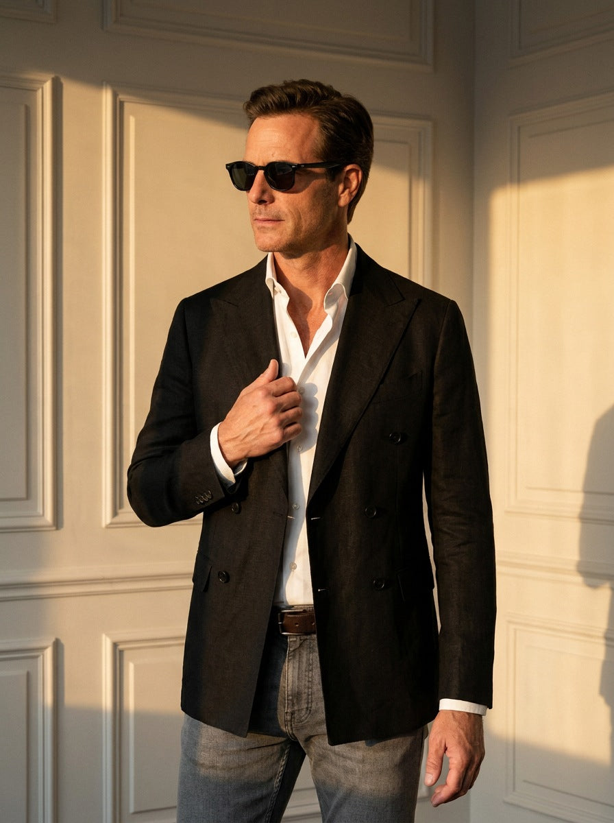 Blazer Pall Mall Double-Breasted — Pall Mall negro - primer plano atardecer.jpg