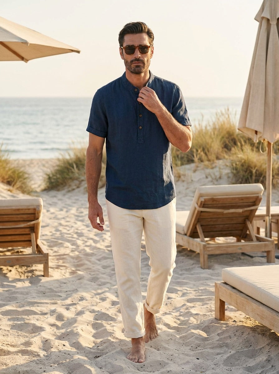Camisa Goat London Classic — Classic azul - Modelo 1 playa.jpg