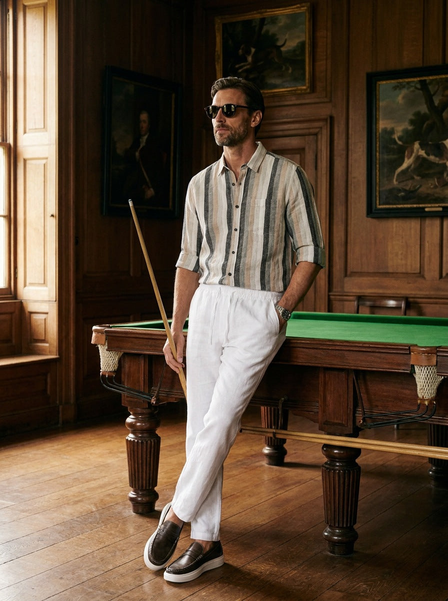 Camisa Croydon 100% lino — Croydon gris - Modelo Q de pie.jpg