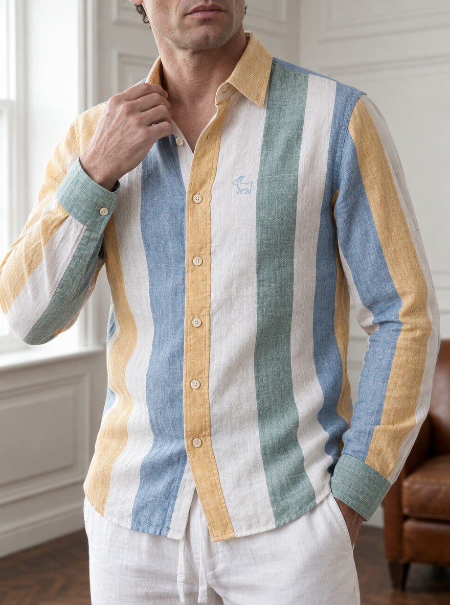 Camisa London Eye mang larga (100% lino) — London Eye ML amarillo - Modelo I detalle GPT.jpg