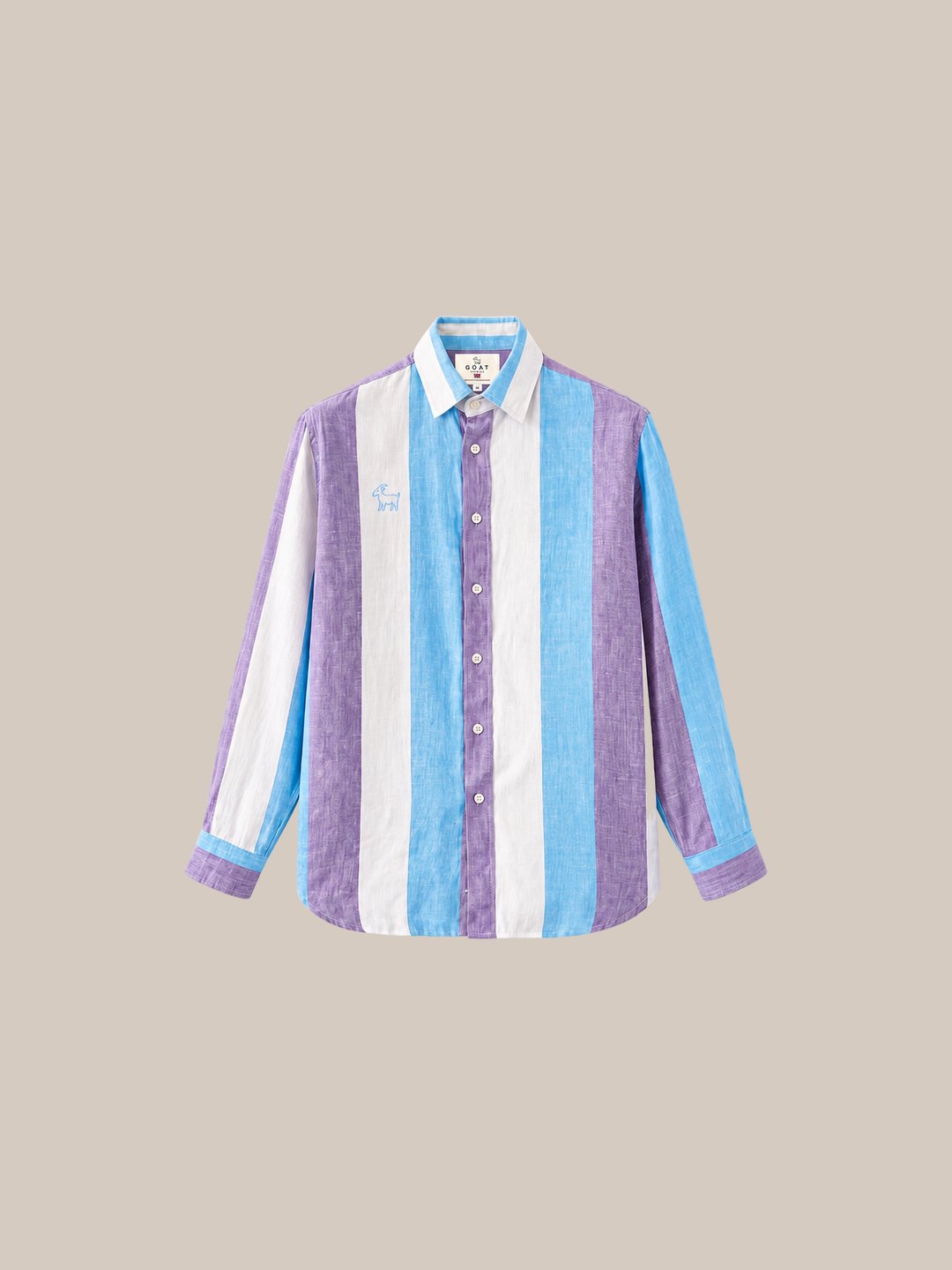 Camisa London Eye mang larga (100% lino) — 3 celeste fondo beige - IA.jpg