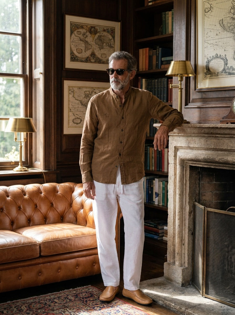 Camisa de Lino Camberwell — Camberwell marron - Modelo S chimenea.jpg