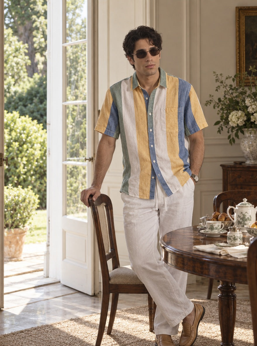 Camisa London Eye (100% lino) — London Eye multicolor - Modelo N detalle GPT.jpg