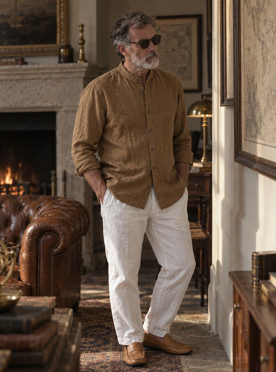 Camisa de Lino Camberwell — Camberwell marron - Modelo S detalle GPT.jpg