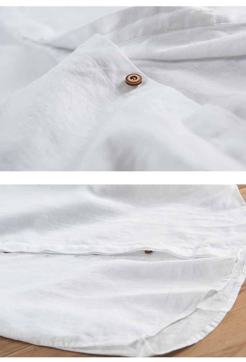 Camisa de lino abotonada manga corta beige