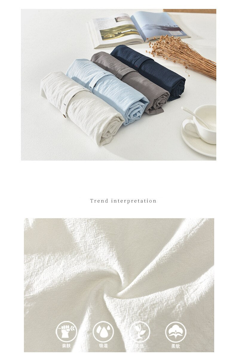 Camisa de lino Manga corta Azul Marino