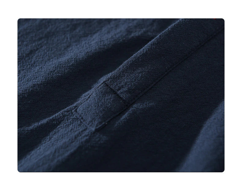 Camisa de lino Manga corta Azul Marino