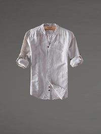 Thumbnail for Camisa de lino Manga Larga Beige cuello en  V