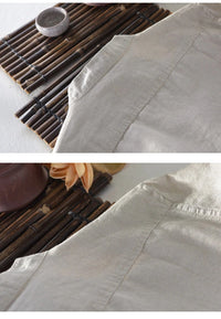 Thumbnail for Camisa de lino Manga Larga Beige cuello en  V