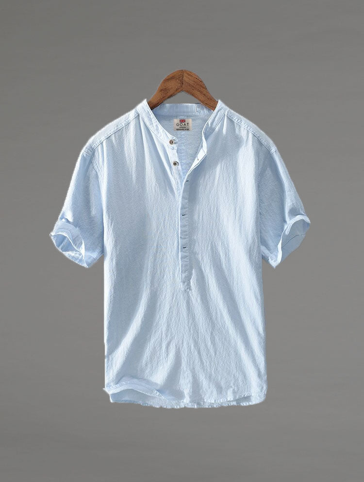 Camisa de lino Manga corta Azul Marino